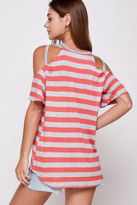 CORAL STRIPES COLD SHOULDER