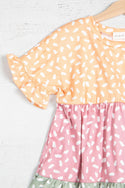 KIDS RUFFLE SHORT SLEEVE TIERED PRINTED DRESS