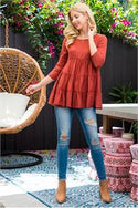 3/4 SLEEVE TIERED RUFFLE SOLID TOP