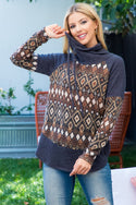 TURTLE NECKLINE BOHO PRINT TOP