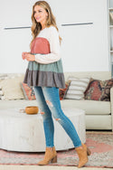 SWISS DOT COLOR BLOCK LONG SLEEVE TOP