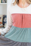 SWISS DOT COLOR BLOCK LONG SLEEVE TOP