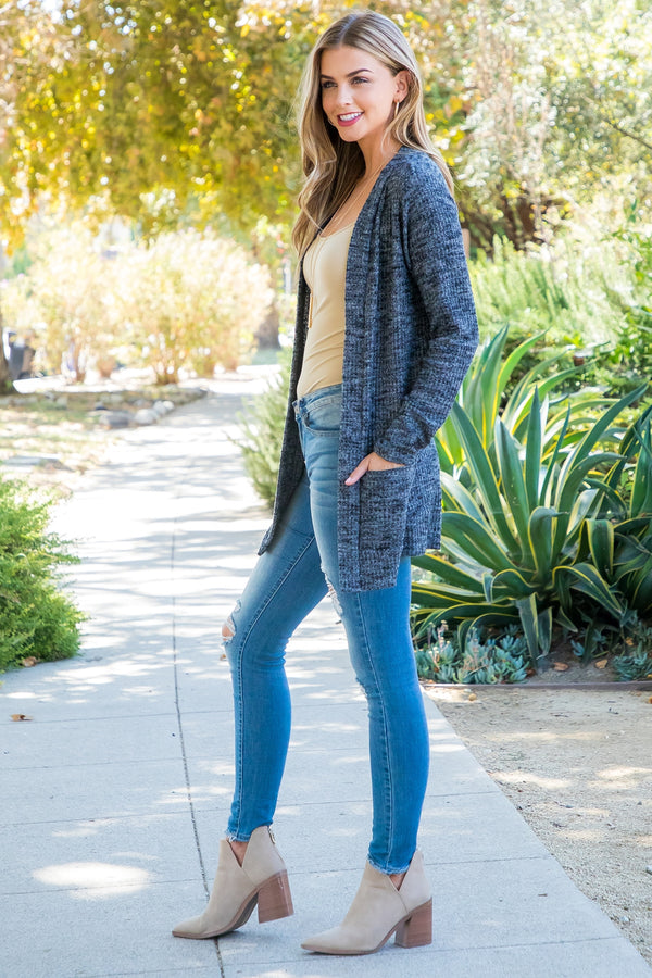 LONG SLEEVE OPEN FRONT RIB CARDIGAN