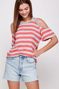 CORAL STRIPES COLD SHOULDER