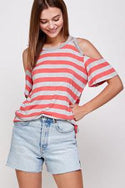 CORAL STRIPES COLD SHOULDER