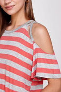 CORAL STRIPES COLD SHOULDER