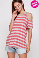 CORAL STRIPES COLD SHOULDER