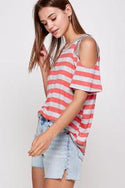 CORAL STRIPES COLD SHOULDER