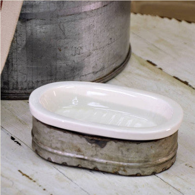 6-3/4"L Metal & Stoneware Soap dish