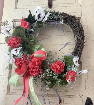 Pansy and pink floral grapevine wreath