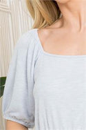 SQUARE NECKLINE PUFF SLEEVE ELASTIC WAIST TOP - PLUS SIZE