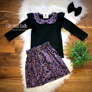 Black & Grey Leopard Skirt Set by Wellie Kate