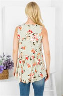 FLORAL CINCH WAIST SLEEVELESS TOP