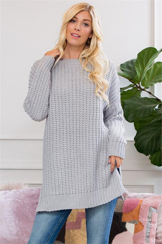 Grey Side Slit Sweater