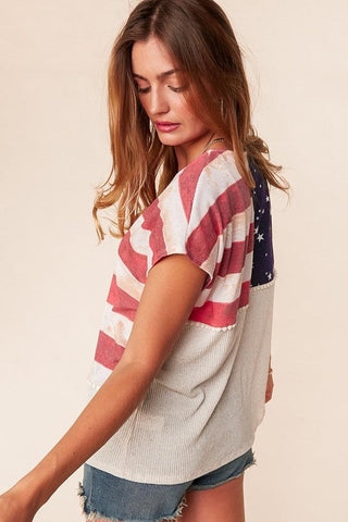 Patriotic Linen Star and Stripe Knit Top