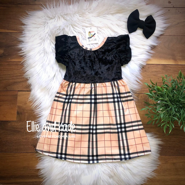 Cream Plaid Bow Back Dress by TwoCan