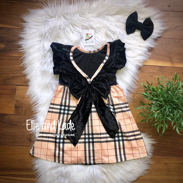 Cream Plaid Bow Back Dress by TwoCan