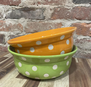 8" Round Stoneware Bowl w Polka Dots