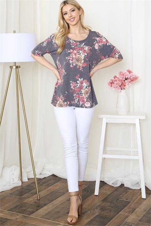 FLORAL HALF SLEEVE ROUND NECK TOP