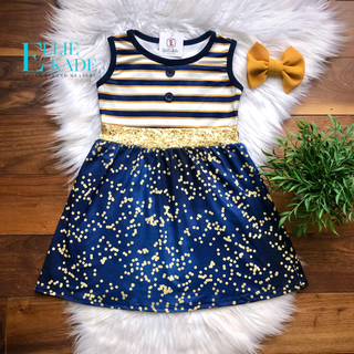 Navy & Gold Dress by Wellie Kate