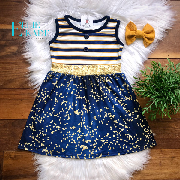 Navy & Gold Dress by Wellie Kate