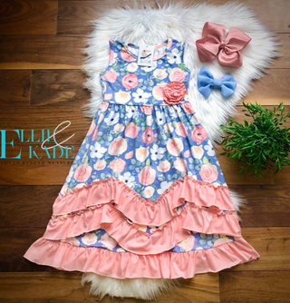 Springtime Stripes & Floral Triple Ruffle Dress by TwoCan