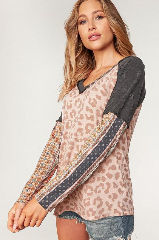 Leopard Print Boho Long Sleeve Knit