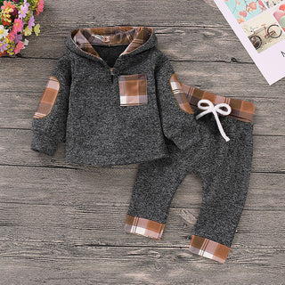 Plaid/Grey Hooded 2pc Set