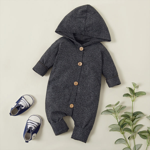 Button Front Hooded Jumpsuit