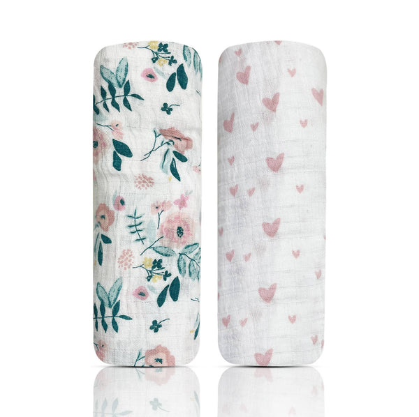 2Pk Muslin Swaddle Blanket - Modern Floral White