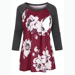 Floral Colorblock Long-sleeve Nursing Tee