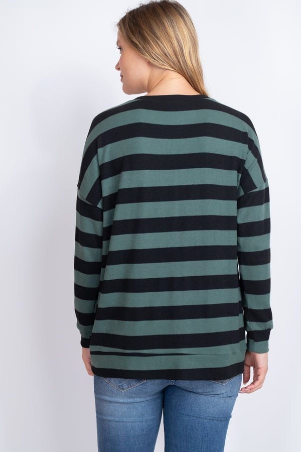 STRIPED LONG SLEEVE TOP WITH KANGAROO POCKET