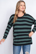 STRIPED LONG SLEEVE TOP WITH KANGAROO POCKET