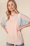 Floral Color Block Top with Crochet Lace