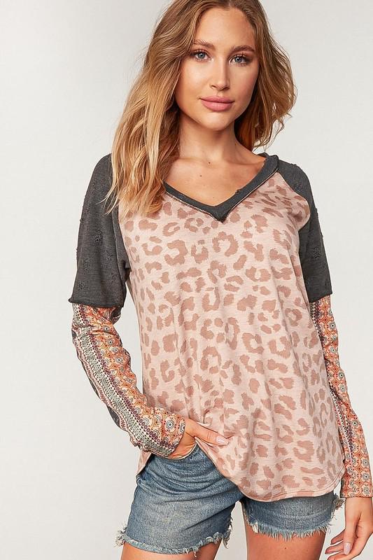 Leopard Print Boho Long Sleeve Knit