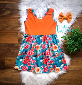 Teal and Orange Tropical Dress by Wellie Kate